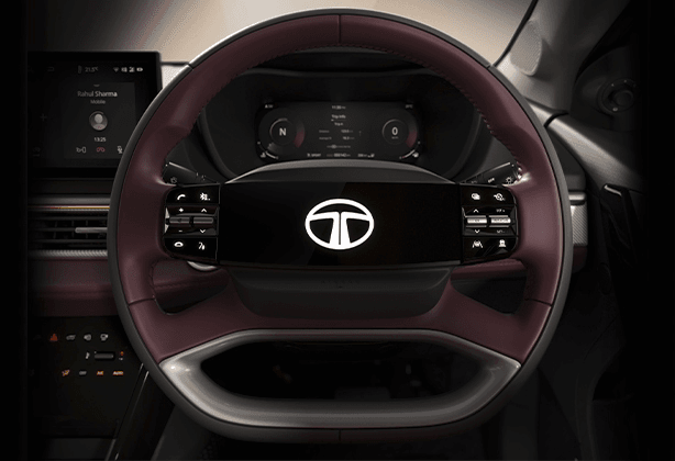 Digital Steering Wheel with Illuminated Logo in Tata Curvv   - Premium Interior